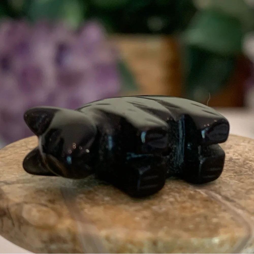 Vintage Carved Obsidian Black Bear Fetish Pendant Bead Detailed Drilled Mini .9